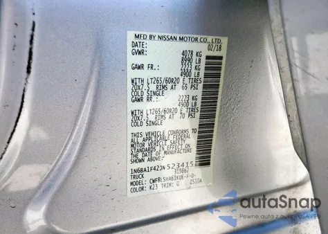 2018 Nissan Titan Xd Sl z USA, uszkodzony, nr VIN 1N6BA1F42JN523415